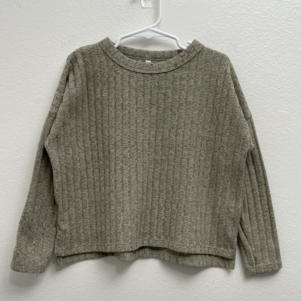Rylee + Cru Kids Ribbed Knit Long Sleeve Top 4-5Y Oeko-Tex Neutral Beige Tan